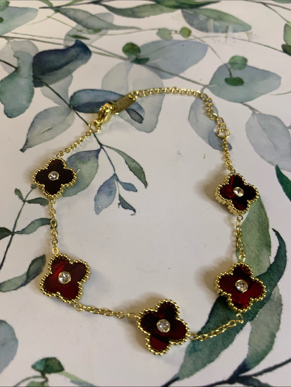 Four Leaf Clover Burgundy Bracelet